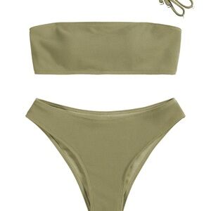 Zaful Olive Green Bikini top strapless textured cute swimwear top vacation